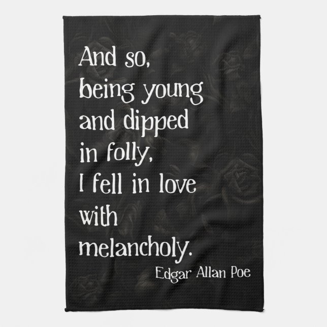Linge De Cuisine Rose gothique morte et citation de Poe (Vertical)