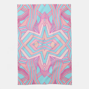 Linge De Cuisine Rose magenta moderne et géométrique bleu ciel
