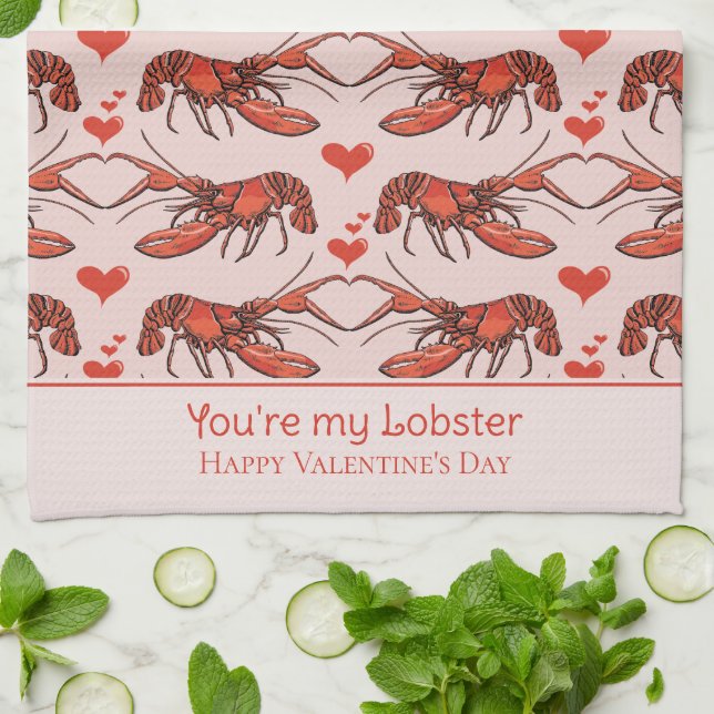 Linge De Cuisine Rose mignon Tu es mon homard Saint-Valentin (Plié)