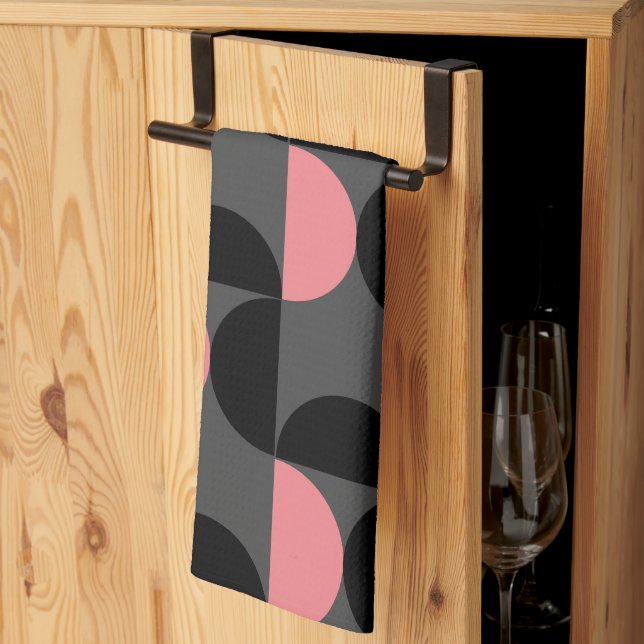 Linge De Cuisine Rose Moderne de Milieu de Siècle Noir et Gris (Pliage en tiers)