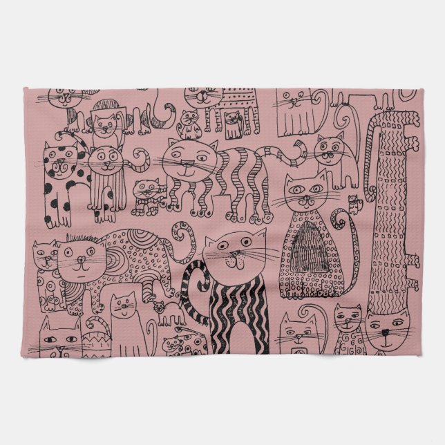 Linge De Cuisine Rose moderne Dusty Cute Cats Motif (Horizontal)
