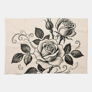 Linge De Cuisine Rose Noire Classique Fleur Botanique Vintage