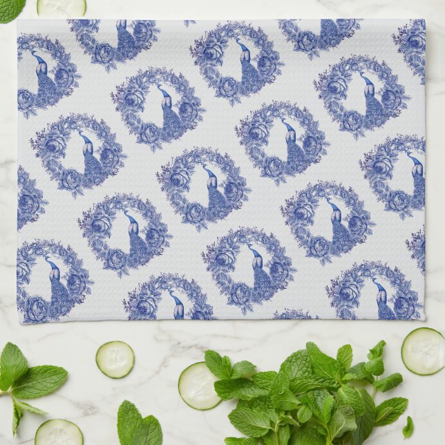 Linge De Cuisine Rose Paon Bleu Blanc  (Plié)