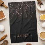 Linge De Cuisine Rose Parties scintillant Or Élégant Script glamour<br><div class="desc">Créez votre propre serviette de cuisine étincelante en diamant noir et rose avec votre nom de script manuscrit moderne personnalisé.</div>