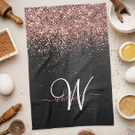 Linge De Cuisine Rose personnalisé Parties scintillant or noir Étin<br><div class="desc">Personnalisez facilement ce design élégant et branché de serviettes de cuisine avec une jolie parties scintillant brillante en or rose sur un arrière - plan métallique brossé noir.</div>