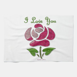 Linge De Cuisine Rose Pochoir Rose Je T'aime