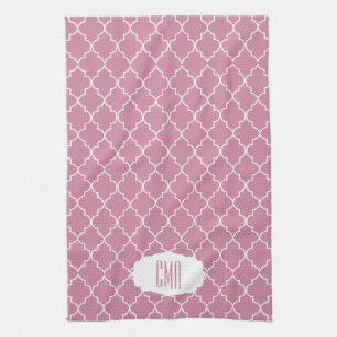 Linge De Cuisine Rose Quatrefoil de cachemire de monogramme