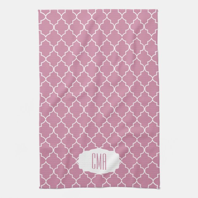Linge De Cuisine Rose Quatrefoil de cachemire de monogramme (Vertical)