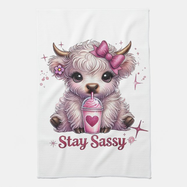 Linge De Cuisine Rose, Restez Sassy, Vaches Highland (Vertical)