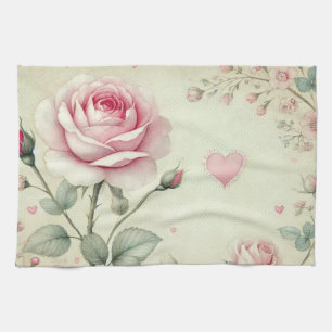 Linge De Cuisine Rose rose coeur floral vintage pastel aquarelle
