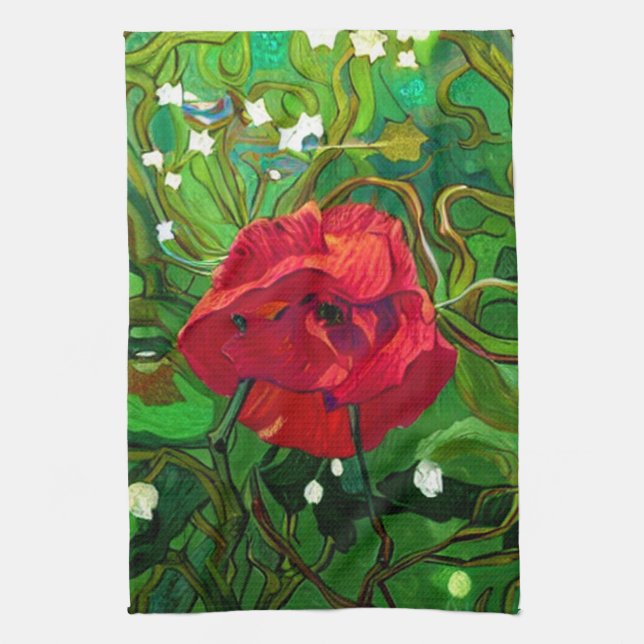 LINGE DE CUISINE ROSE ROUGE  (Vertical)