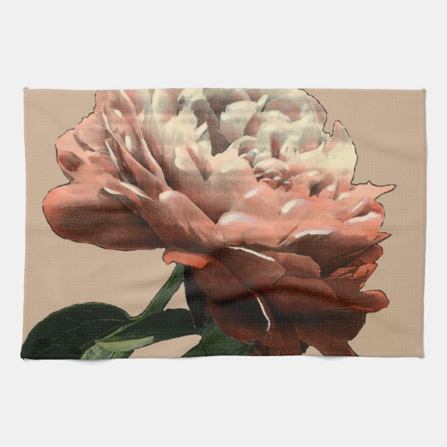 Linge De Cuisine Rose rouge rubis aux accents blancs (Horizontal)