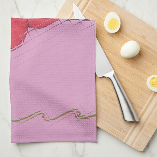 Linge De Cuisine Rose rouge sur rose : Art Floral Frontière Imprime (Quart Plié)