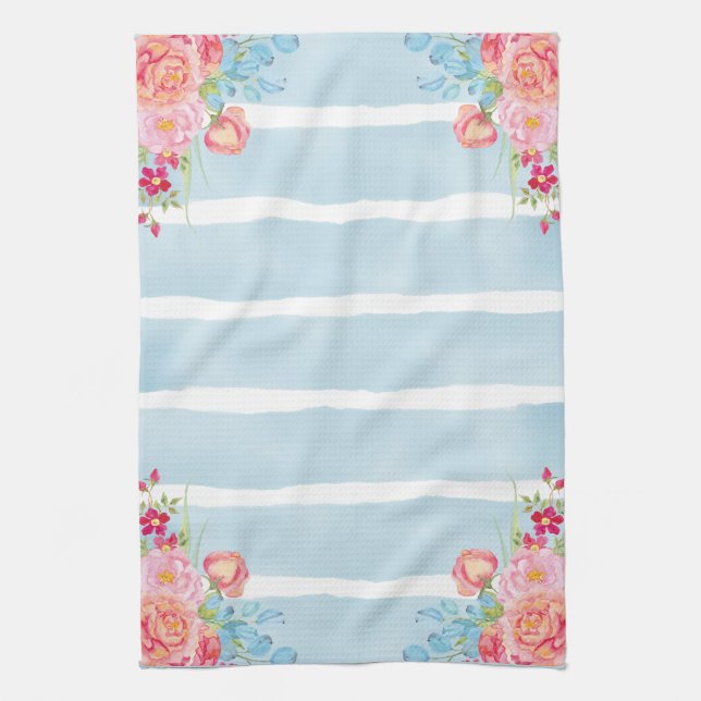 Linge De Cuisine Rose sur bleu (Vertical)