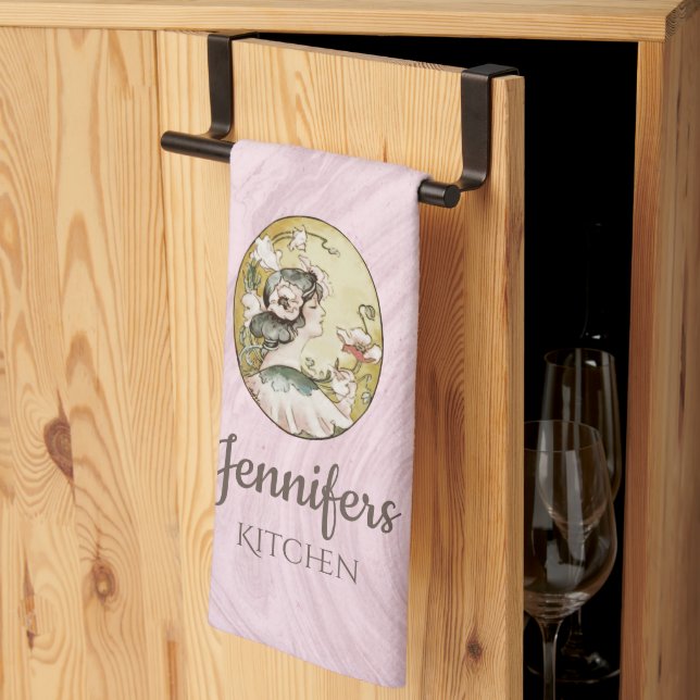 Linge De Cuisine Rose victorien antique   (Pliage en tiers)
