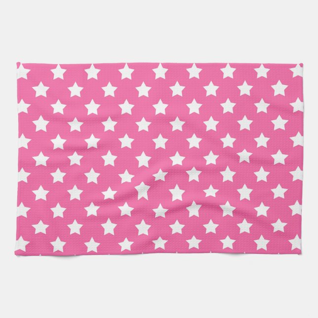 Linge De Cuisine Rose White Stars Motif Décor (Horizontal)