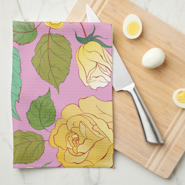 Linge De Cuisine Roses 6 (Quart Plié)