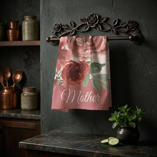 Linge De Cuisine Roses aquarelles roses et rouges personnalisables