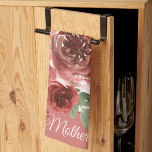 Linge De Cuisine Roses aquarelles roses et rouges personnalisables