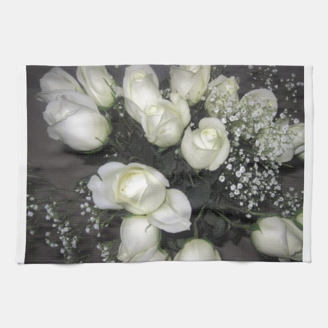 LINGE DE CUISINE ROSES BLANCHES (Horizontal)