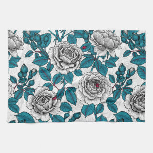 Linge De Cuisine Roses blanches et coccinelles