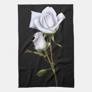 Linge De Cuisine Roses Blanches Romantiques Élégant Glam Floral Noi