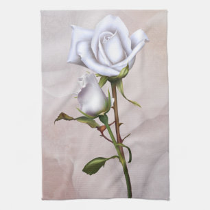 Linge De Cuisine Roses blanches romantiques et élégantes, Glam flor