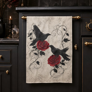 Linge De Cuisine Roses cramoisies corbeaux gothiques vintage