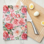 Linge De Cuisine Roses d'aquarelle rose romantique<br><div class="desc">Design floral romantique avec un joyeux motif de roses d'aquarelle rose romantique et feuillage vert.</div>