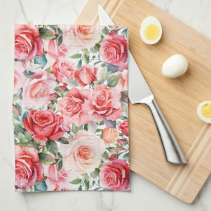 Linge De Cuisine Roses d'aquarelle rose romantique