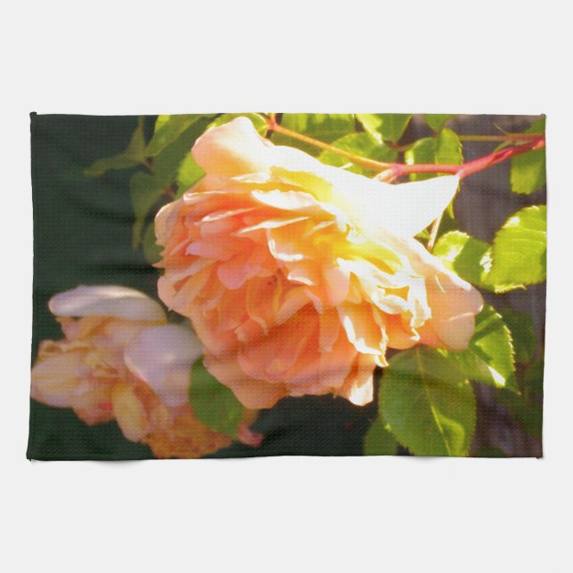 Linge De Cuisine Roses de pays pêche (Horizontal)