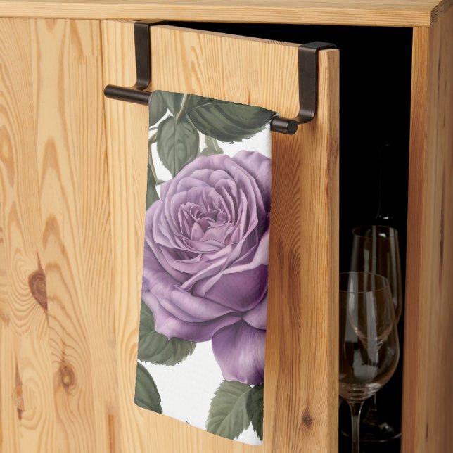 Linge De Cuisine Roses de Rose pourpre, (Pliage en tiers)