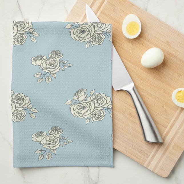 Linge De Cuisine Roses délicats (Quart Plié)