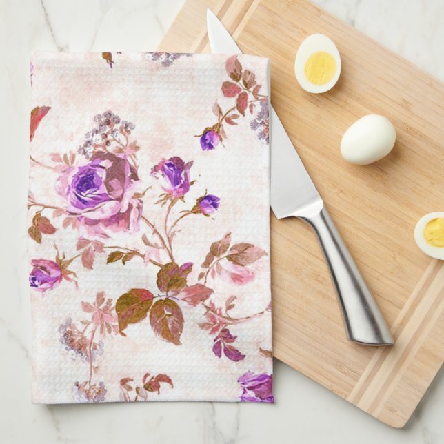 Linge De Cuisine Roses d'or violet (Quart Plié)