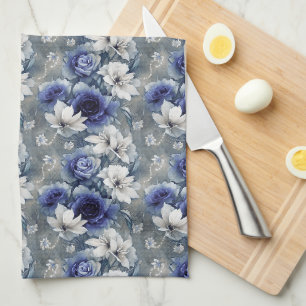 Linge De Cuisine Roses et Lys Bleus et Blancs élégants