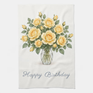 Linge De Cuisine Roses Jaunes Joyeux Anniversaire
