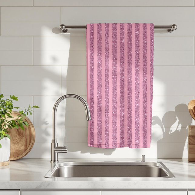 Linge De Cuisine Roses Poudrés Pailletés Style Rayures Verticales É (Créateur téléchargé)