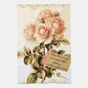 Linge De Cuisine Roses roses victoriens avec la citation de