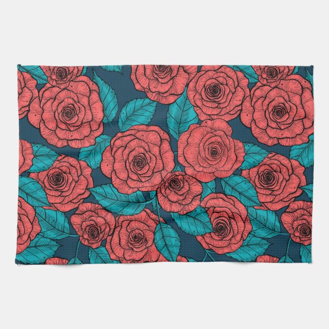 Linge De Cuisine Roses rouges (Horizontal)