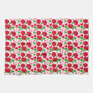 Linge De Cuisine Roses Rouges Cœurs Roses Joyeuse Saint-Valentin