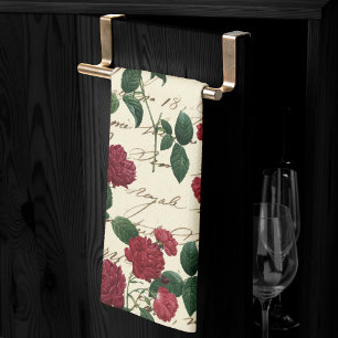 Linge De Cuisine Roses rouges magnifiques et écriture Vintage class
