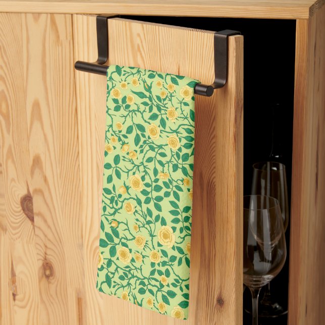 Linge De Cuisine Roses sauvages en jaune et vert (Pliage en tiers)