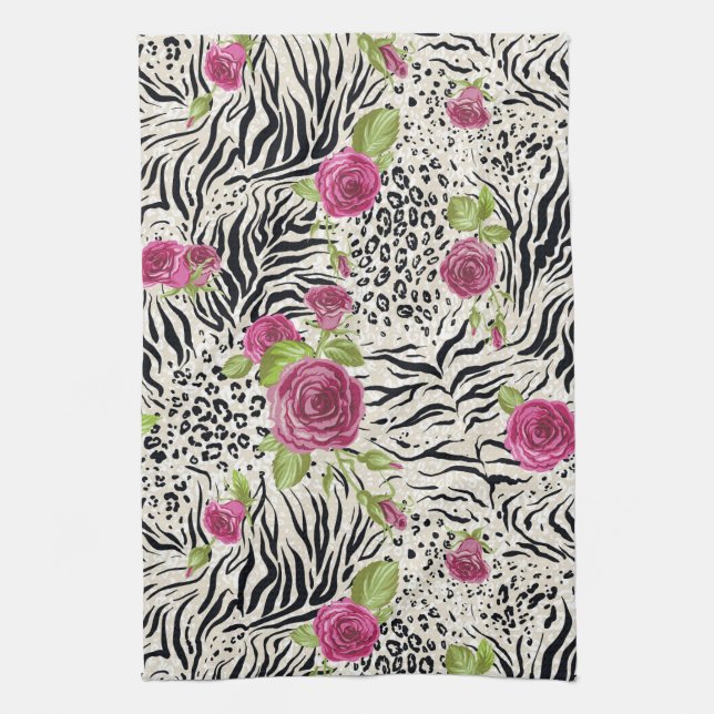 Linge De Cuisine Roses sur le motif animal (Vertical)