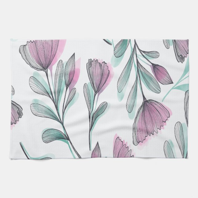 Linge De Cuisine Roses violets (Horizontal)