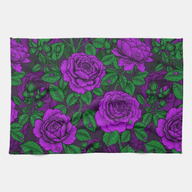 Linge De Cuisine Roses violets (Horizontal)