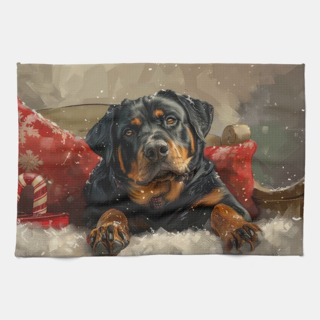 Linge De Cuisine Rottweiler chien festif de Noël (Horizontal)