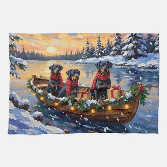 Linge De Cuisine Rottweiler Christmas Boat Holiday (Horizontal)
