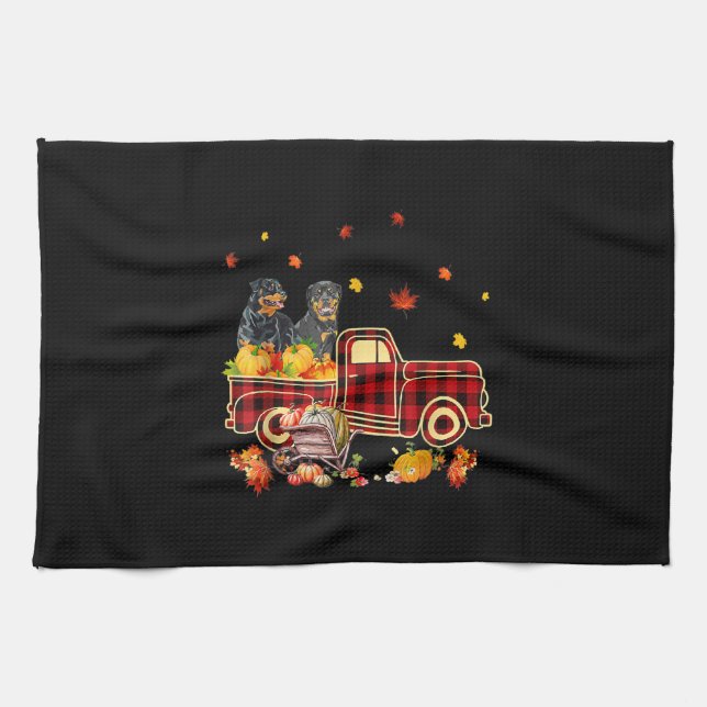 Linge De Cuisine Rottweiler Citrouille Camion Automne Leaf Thanksgi (Horizontal)
