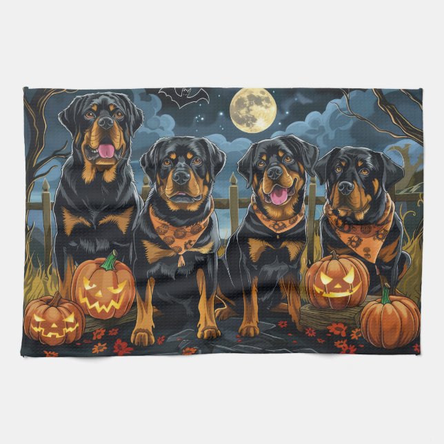 Linge De Cuisine Rottweiler Halloween Effrayant (Horizontal)