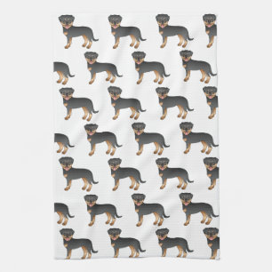 Linge De Cuisine Rottweiler noir et feu Motif de chien de dessin an